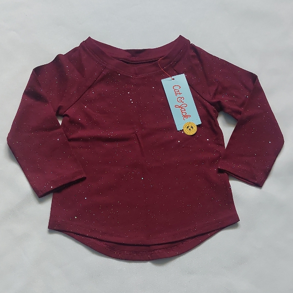 Cat & Jack Sparkly Maroon Long Sleeve Tee 18‎ Mns